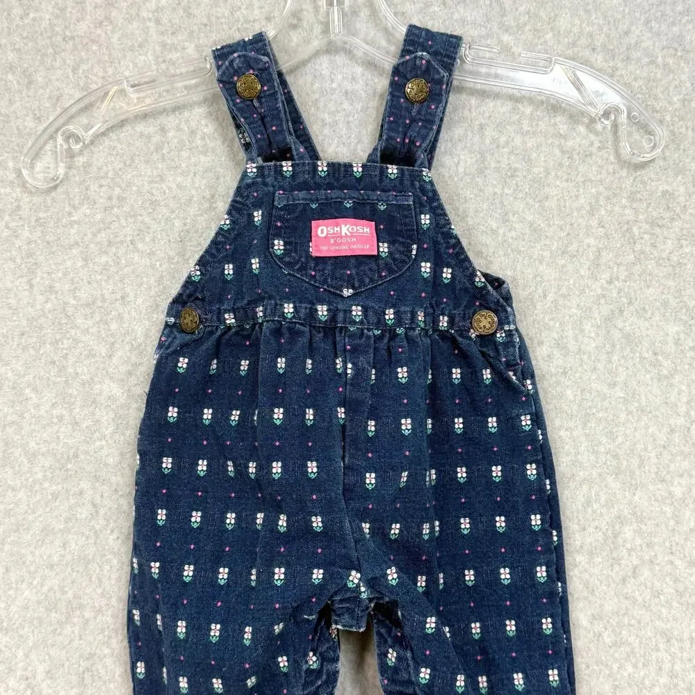 Vtg 90s OshKosh Bgosh Floral Vestbak Overalls Bow Back Size 6/9 Mo USA UGWA